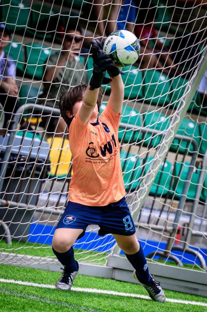 A Dragons goalkeeper diving to make a save